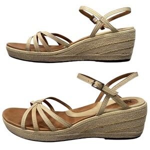 Clarks Artisan Collection Espadrille Tan Strappy Rope Wedge Sandals Size 11